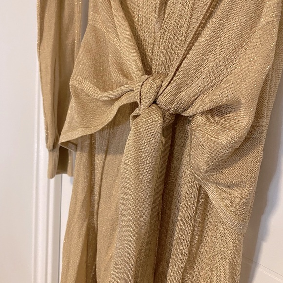 Long gold sparkle stretchy long sleeve tie waist. - Picture 3 of 4